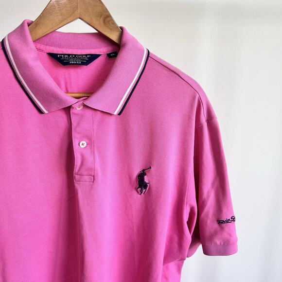 POLO‎ GOLF Ralph Lauren Pink Shirt Mens XL Pima Big Pony Vintage Rio Secco Club - Picture 2 of 8
